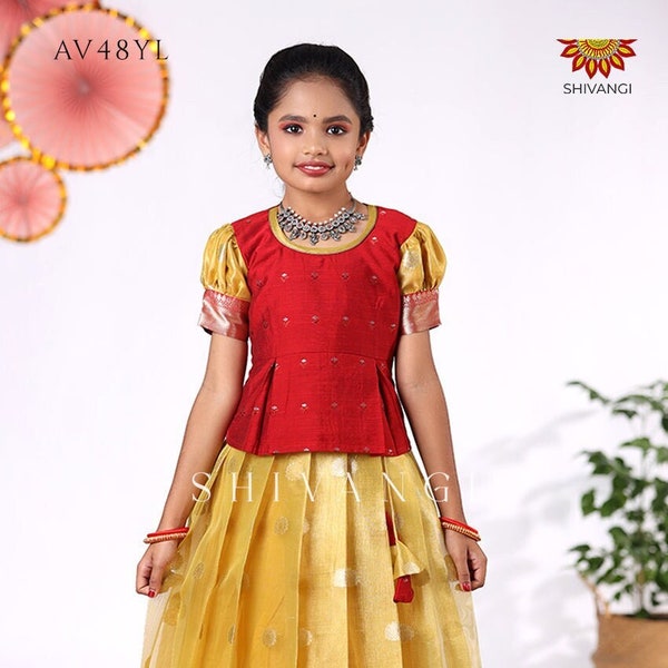 Festive Collection - Yellow Tissue Jega Pattu Pavadai For Kids