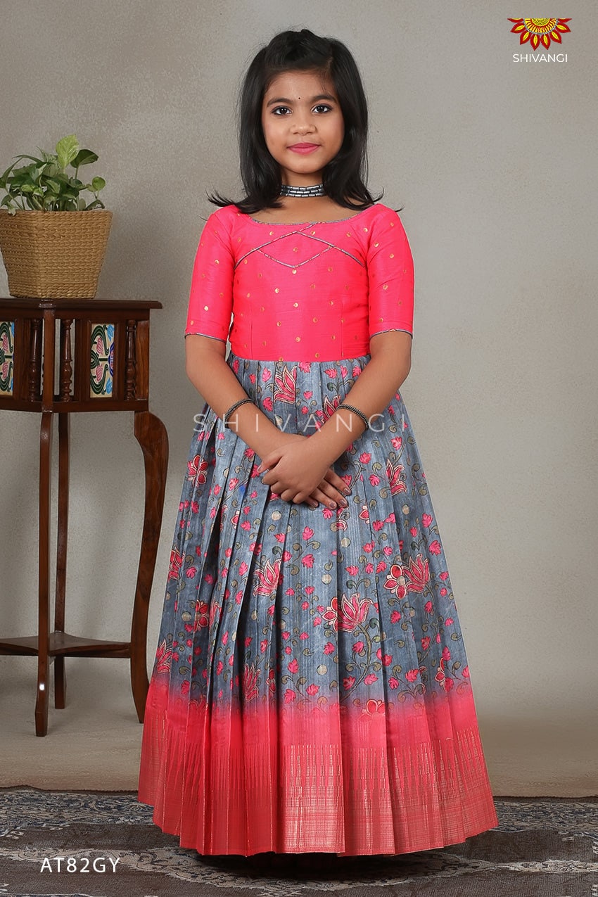 Kanjeevaram silk long frock for kids in single shoulder pattern and hand  embroidery work  For orders 