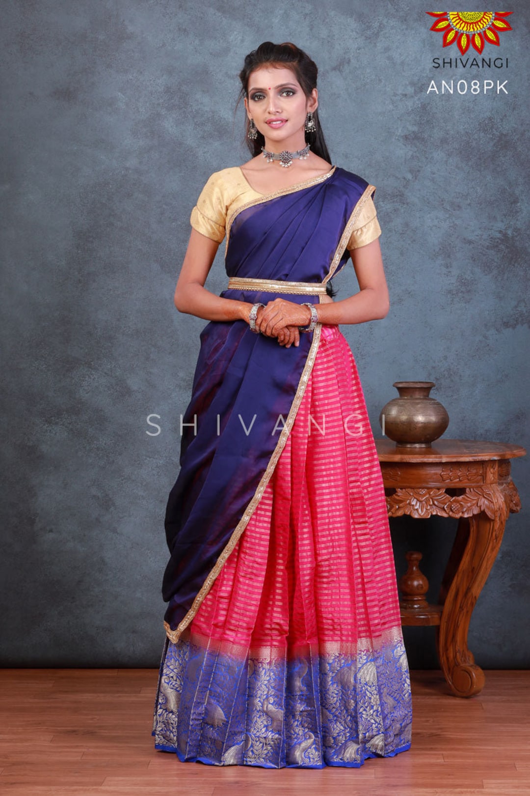 Girls Pink Organza Peacock Half Saree Davani - Etsy