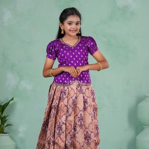 Shivangi clothing Purple Embroidery Designed Lantana Pattu Pavadai !!!