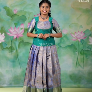 Shivangi clothing Girls Lavender Green Kolam  Pavadai Sattai