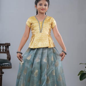 Shivangi clothing Blue Rose Pattu Pavadai