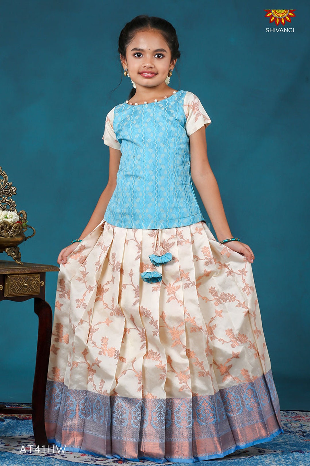 Mustard Yellow Mugil Mozhi Traditional Pattu Pavadai Set for Girls