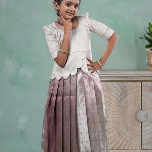 Shivangi Clothing Pink Tissue Weave Traditional Pattu Pavadai Set for Girls