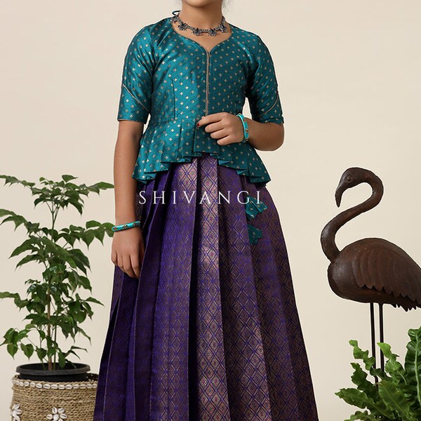 Festive Collection - Purple Senkandhal Pavadai Sattai For Kids