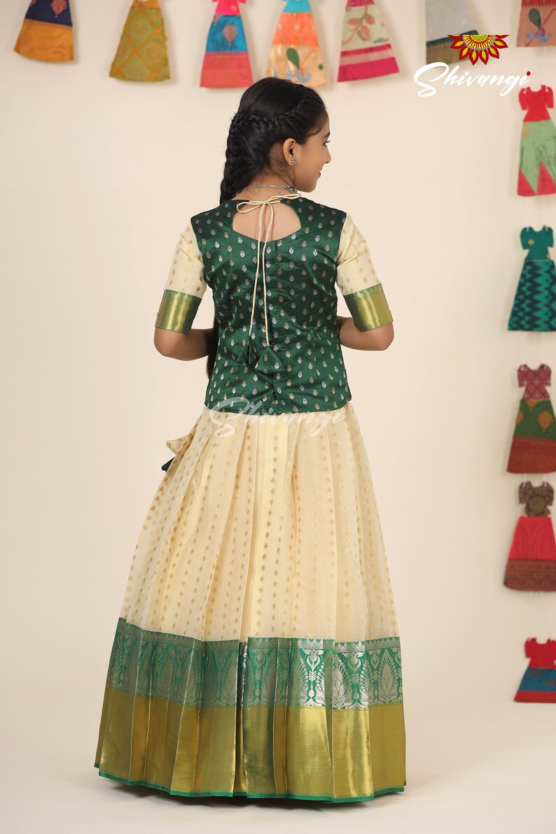 Parrot Green Silver Bird Traditional Pattu Pavadai Set for Girls main image 0