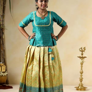 Sivangi clothing Trendy Yellow Bandhini Waves KIds Pattu Pavadai