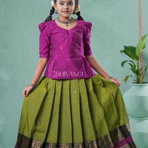 Shivangi clothing Summer Collection - Green Peafowl Cotton Pavadai Set For Girls !!!!