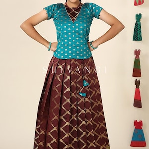 Shivangi clothing Brown Golden vector Pattu Pavadi For Girls