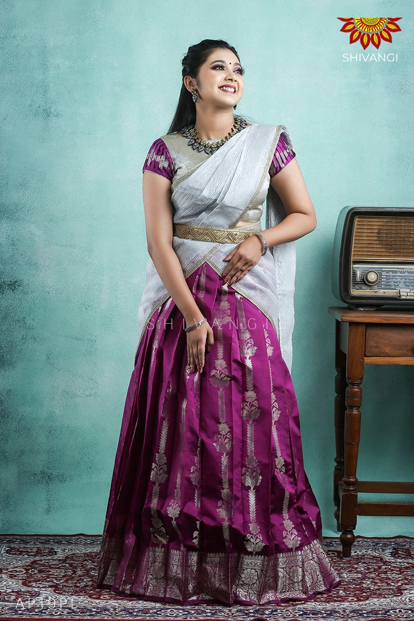 Teenage Girls Purple Blooming Fire Half Saree Langa Davani - Etsy