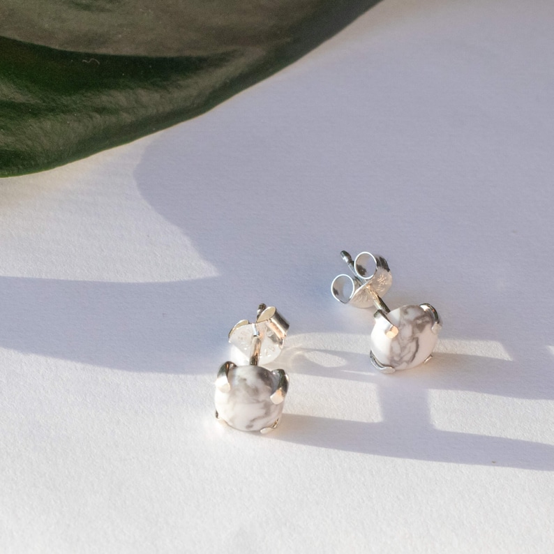 Howlite Studs by Charlie and Grey Nova Scotia Minimalist Silver Jewellery Handmade in Dartmouth