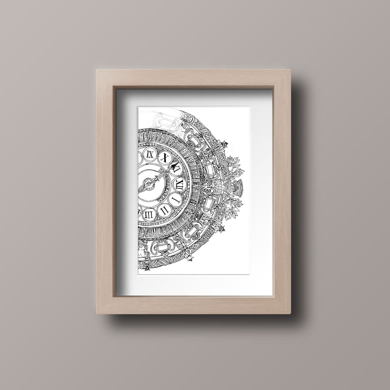 Digital Architectural Clock Drawing Canvas Print Room Wall Etsy