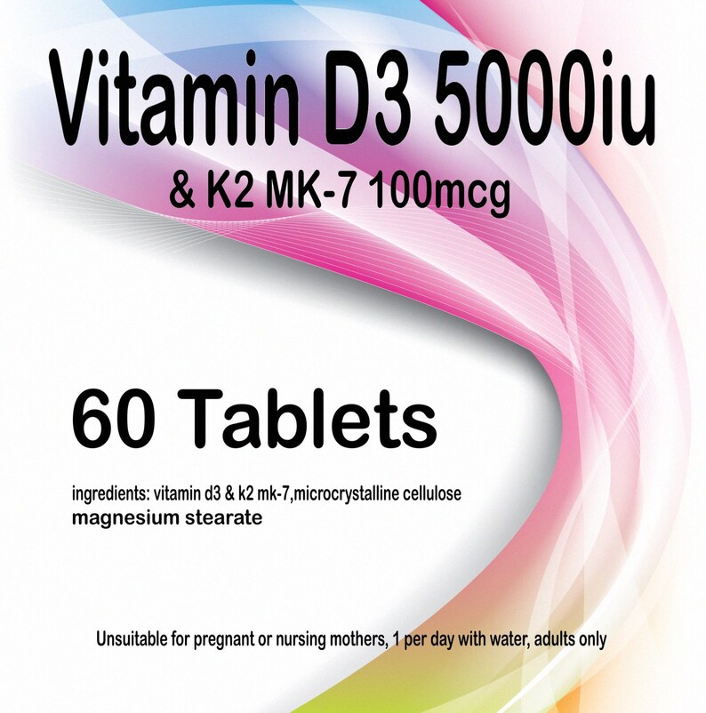 60 X Vitamin D3 5000iu And K2 Mk 7 100mcg Menaquinone Mk7 Bone And Joints