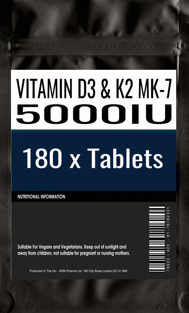180 X Vitamin D3 K2 Mk 7 5000iu 100mcg