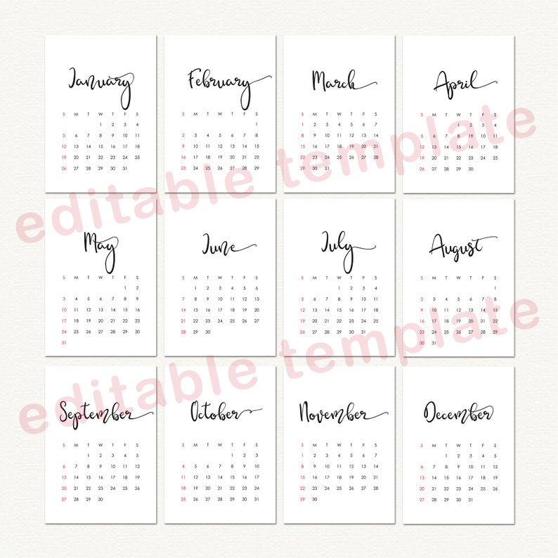 2021 Monthly calendar printable editable calendar template ...