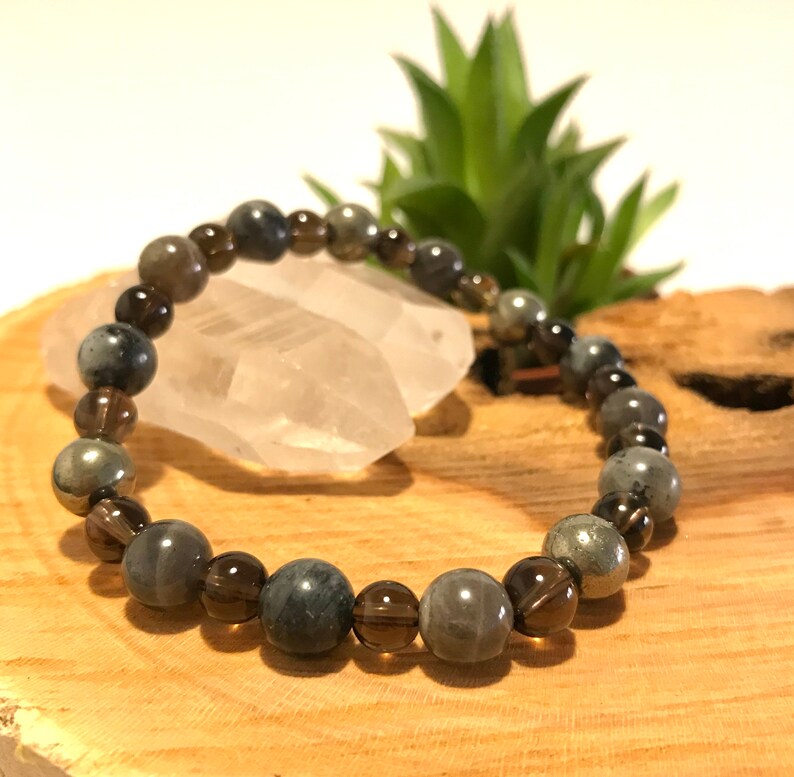 Yoga Women Men Bracelet Labradorite Smoky Quartz Larvikite Pyrite Bracelet Healing Gemstone Bracelet