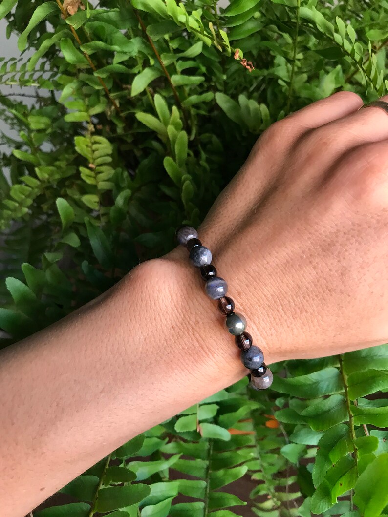 Yoga Women Men Bracelet Labradorite Smoky Quartz Larvikite Pyrite Bracelet Healing Gemstone Bracelet