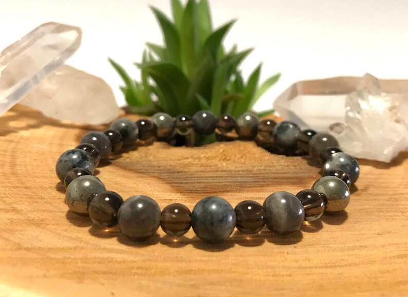 Yoga Women Men Bracelet Labradorite Smoky Quartz Larvikite Pyrite Bracelet Healing Gemstone Bracelet