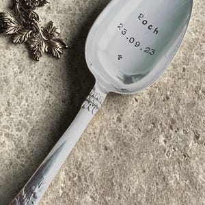 Soup spoon - hand-engraved and customizable - birth/christening image 1