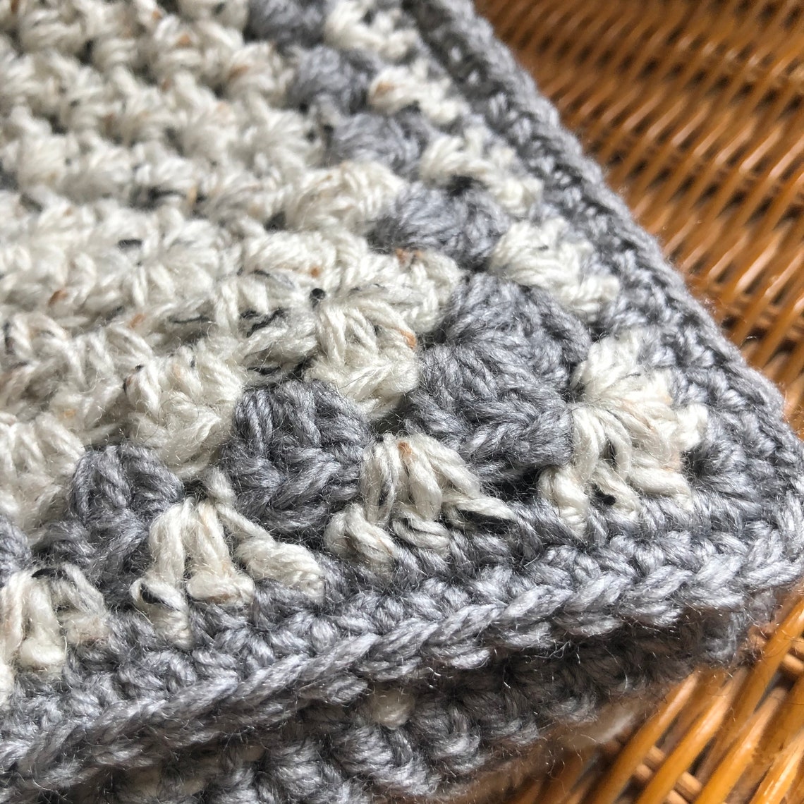 Baby Blanket Hand Crocheted Oatmeal Fleck Aran Etsy