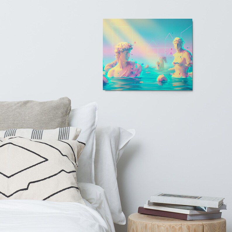 Neo-Classical Vaporwave Metal Print - Glitch Art Statue Decor - Iridescent Pastel Wall Art- High Gloss Aesthetic Metal Art