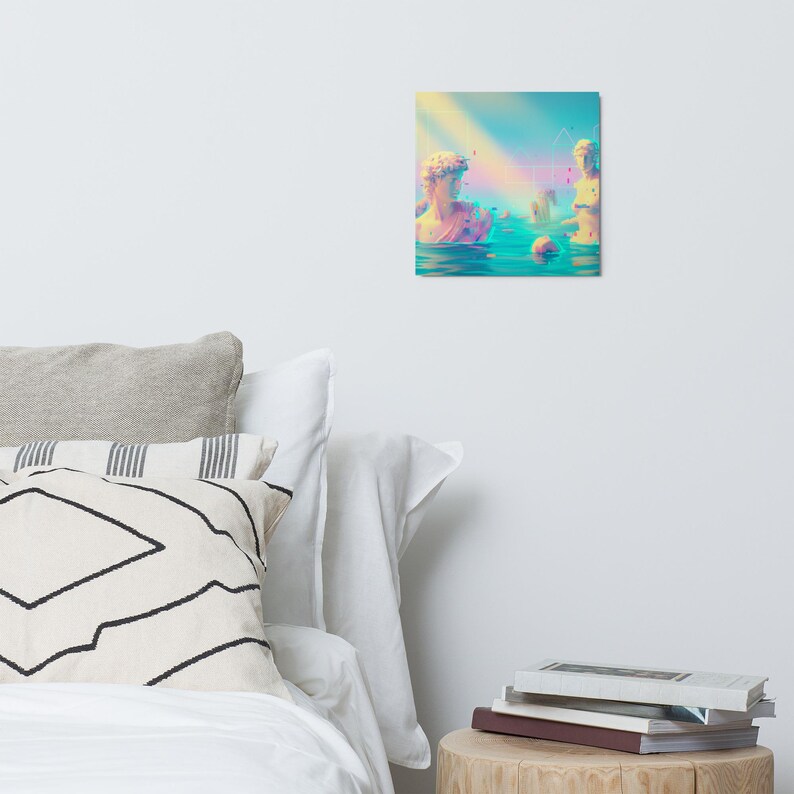 Neo-Classical Vaporwave Metal Print - Glitch Art Statue Decor - Iridescent Pastel Wall Art- High Gloss Aesthetic Metal Art