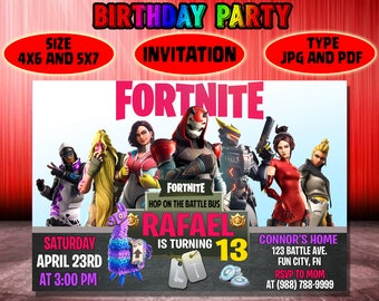 Fortnite Templates Etsy - fortnite birthday invitation fortnite invitations for kids birthday party printable invitations jpg file pdf file diy invitation