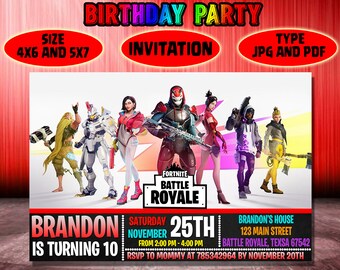 fortnite birthday invitation fortnite invitations for kids birthday party printable invitations jpg file pdf file diy invitation - fortnite birthday party supplies ebay