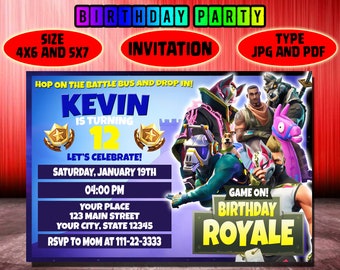 fortnite birthday invitation fortnite invitations for kids birthday party printable invitations jpg file pdf file diy invitation - fortnite birthday invitation cards