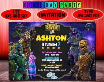 fortnite birthday invitation fortnite invitations for kids birthday party printable invitations jpg file pdf file diy invitation - fortnite birthday invitation cards