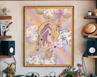 Libra Zodiac Art Print, Witchy Celestial Poster