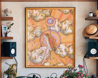 Cancer Zodiac Art Print: Celestial Astrology Poster, Witchy Decor
