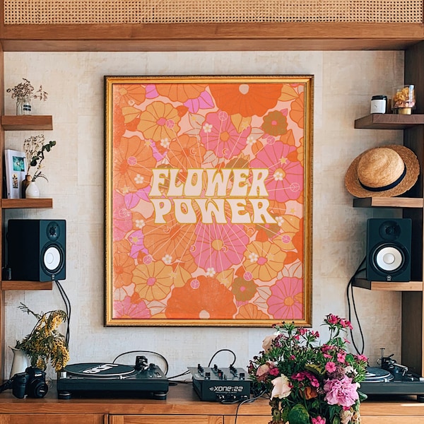 Flower Power, 70s Floral Pattern Print, Retro Home Decor, Hippie 60s Decor, Retro 60s Home Decor, 70s Wall Art, Hippie Print, Wall Art.