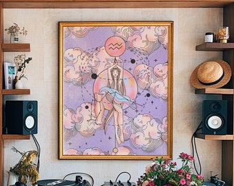 Aquarius Zodiac Poster: Witchy Celestial Art Print
