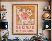 70s Home Decor, Be Kind And Do Your Thing, Sun And Moon 70s Decor, Retro Home Decor, 70s Decor, Hippie Print, 70s Wall Art, Wall Art
