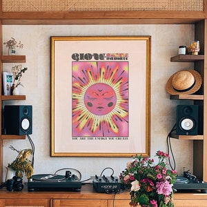 Psychedelic Art, 70s Decor, Retro Psychedelic Home Decor, 70s Wall Art, 70s Home Decor, Sun And Moon 70s Decor, Hippie Print, Wall Art