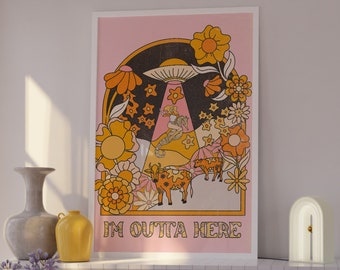 Trippy kunstafdruk jaren 70: retro psychedelische boho-muurdecoratie
