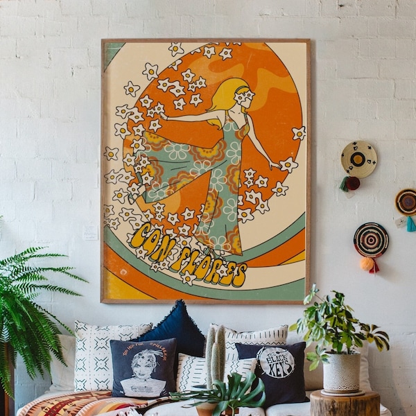 70s Floral Art Print: Retro Hippie Home Decor