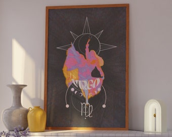 Virgo Zodiac Wall Art, Celestial Witchy Print