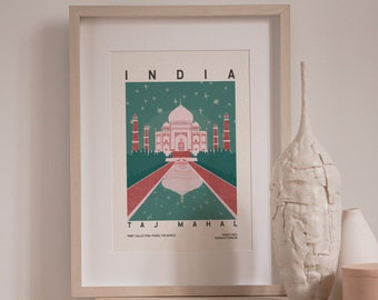 Taj Mahal Art Print, Travel Poster, India Travel Art Print, Teal Wall Art, Boho Art Prints, Wall Decor, Travel Print, Mid Century Modern Art