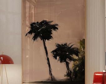 Minimal Palm Tree Print, Tropical Sunset, Coastal Wall Art