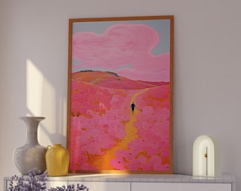 Art mural floral, décor mural rose, impression d’art maximaliste colorée, décoration intérieure tendance, décoration d’appartement rose, art mural, tirages d’art, tendance