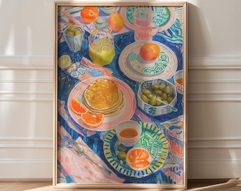 Farbenfrohes Frühstücks-Wandbild, maximalistischer Küchendruck