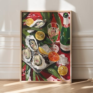 Bar Cart Decor, Champagne and Oysters Poster, Chic Art, Retro Dining Room Decor, Mid Century Modern Decor, Dining Room Print Trendy Art,