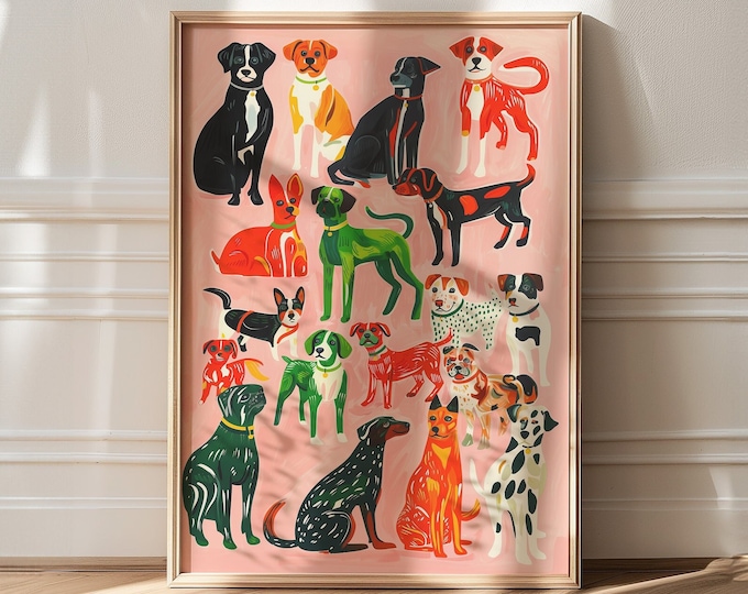 Colorful Dogs Breed Art Print: French Bulldog Poster, Girly Kitsch Decor