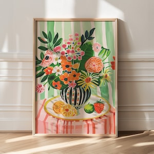 Floral Vase Art Print: Colorful Cottagecore Decor