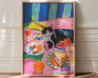 Maximalist Art, Black Cat Print, Dopamine Decor, Trendy Art, Kitchen Decor, Kitsch Aesthetic Wall Art, Colorful Art, Trendy Room Decor