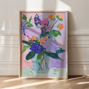 Floral Drawing Print: Danish Pastel Kitchen Decor, Matisse Art