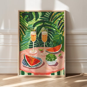 Wall Art, Champagne Problems Poster, Maximalist Kitchen Decor, Tropical Print, Colorful Summer Decor, Preppy Wall Art, Apartment Decor