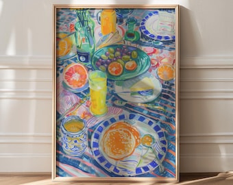 Frühstück Stillleben Kunstdruck: Farbenfrohes Küchen Dekor